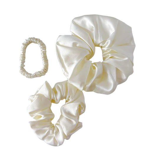 SereLune 3pcs 100% Mulberry Silk Scrunchies Elastic Hair Ties Silk sleep scrunchies Pure Silk scrunchies for Women Girls variety pack (large medium small) 6 Color (Ivory)