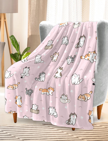 SEGXCFL Pink Cat BlanektCat Gifts for Women Cat LoversCat Blanket for Adults Girls Kids Cat Blanket Pink Soft Cozy Throw Blanket Cute Fleece Blanket Cat Themed Gifts Cat Mom Gifts 50"x60"