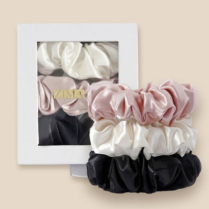 ZIMASILK 22 Momme 100% Pure Mulberry Silk Large Scrunchies for Women Hair-Friendly & Luxurious Elastic Scrunchies Set (3 Scrunchies)