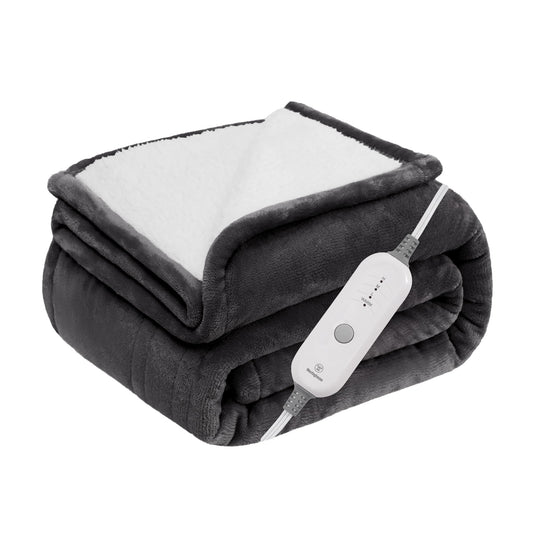 Westinghouse Heated Throw Blanket Electric Blanket Throw with 4 Fast Heating Levels & 4 Hours Auto-Off Flannel to Sherpa Super Cozy Heated Blanket Machine Washable 50x60 inch Charcoal