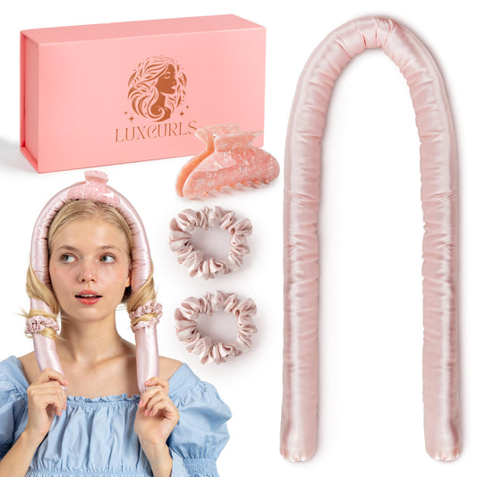 LuxCurls Heatless Hair Curler Set - Silk Curling Rods with Scrunchies & Claw Clip for No-Heat Curls Comfortable Sleep-In Hair Curlers