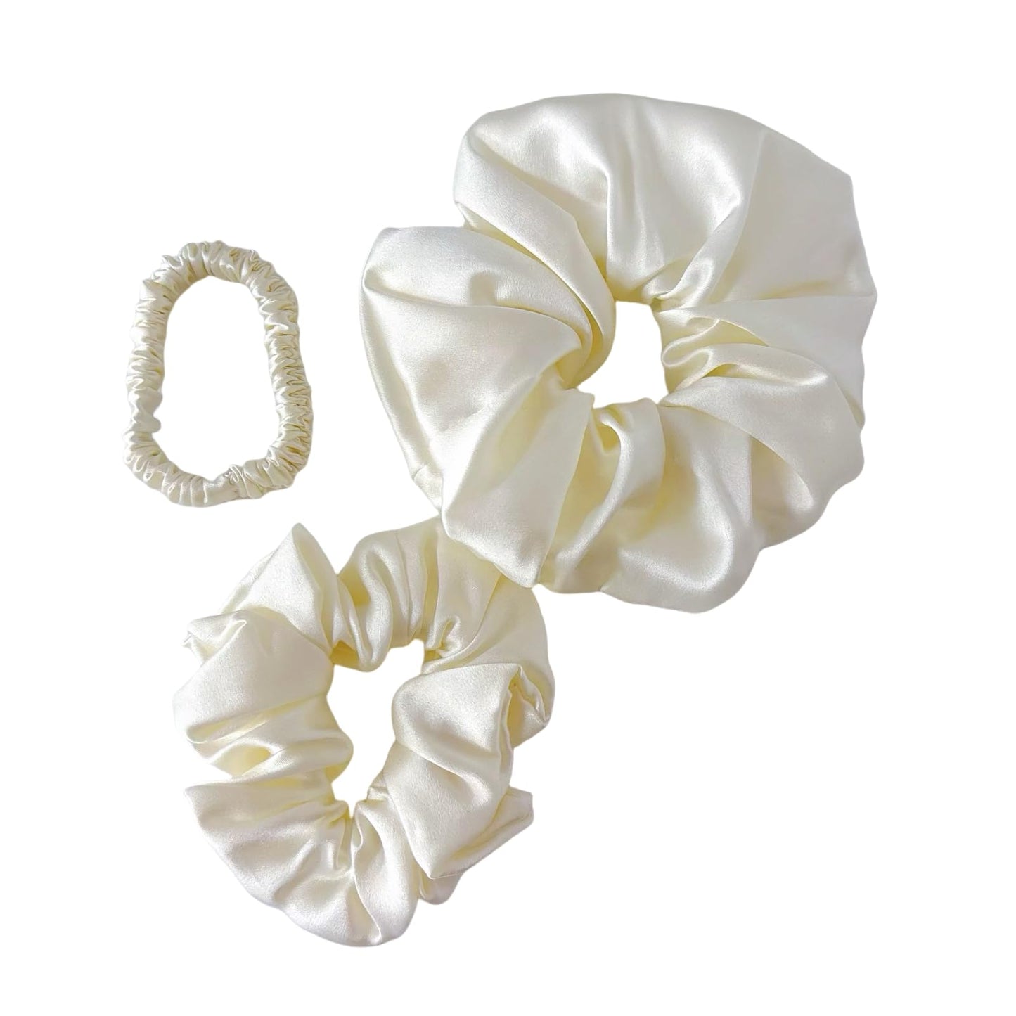 SereLune 3pcs 100% Mulberry Silk Scrunchies Elastic Hair Ties Silk sleep scrunchies Pure Silk scrunchies for Women Girls variety pack (large medium small) 6 Color (Ivory)