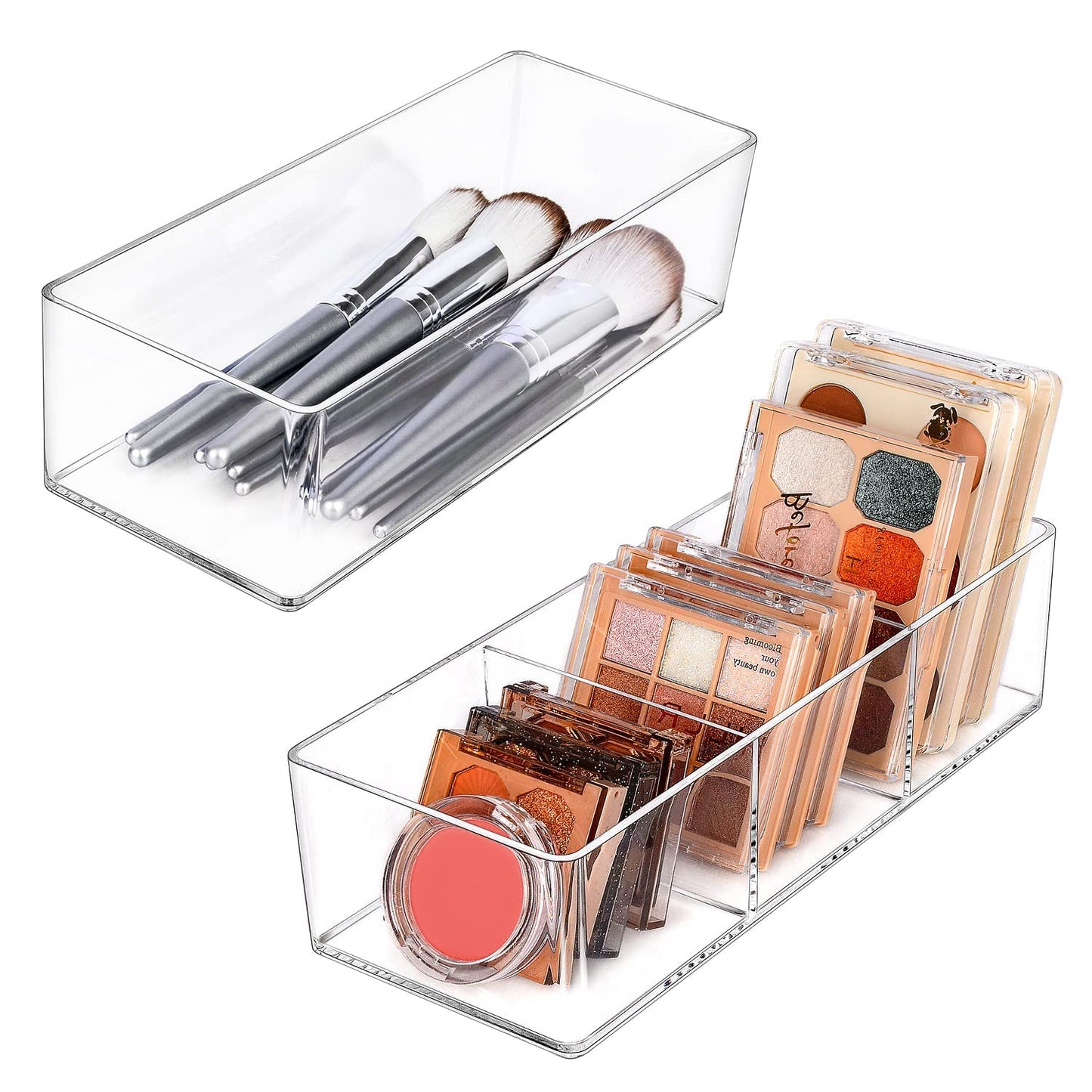 JessLab Acrylic Organizer 2PK Cube Sections Makeup Organizer for Drawer Makeup Organizer for Vanity Countertop Bathroom Kitchen and Cabinet Storage(1+3 Compartment)
